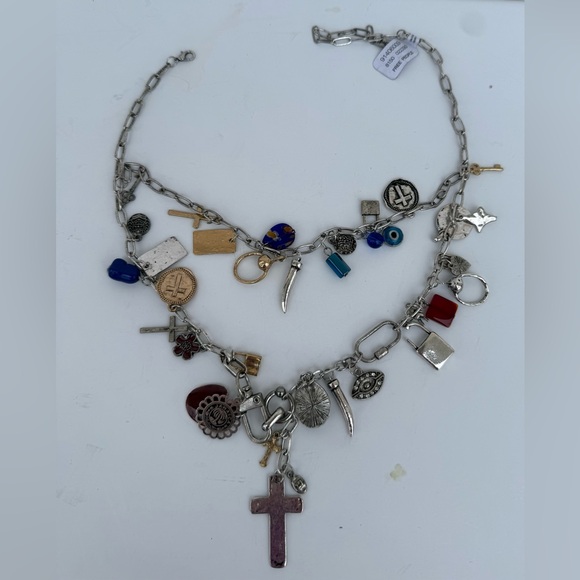 Free People Bohemian Multi-Charm Layered Necklace Silver Tone NWT - Picture 4 of 4